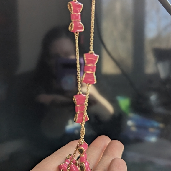 KATE SPADE New York Womens Moon River Gold Long Necklace Baja Rose Dark Pink BOW - Picture 6 of 6